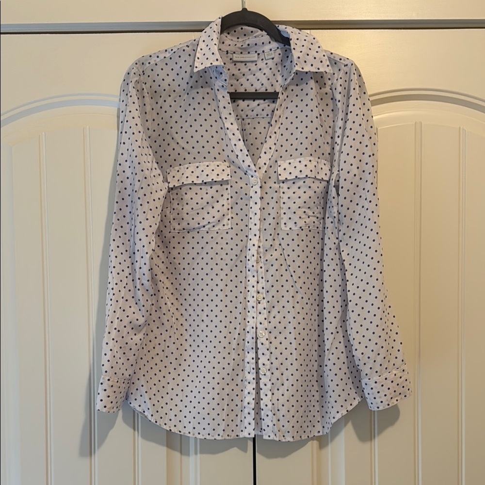 New York & Company Navy Polka Dot Shirt
